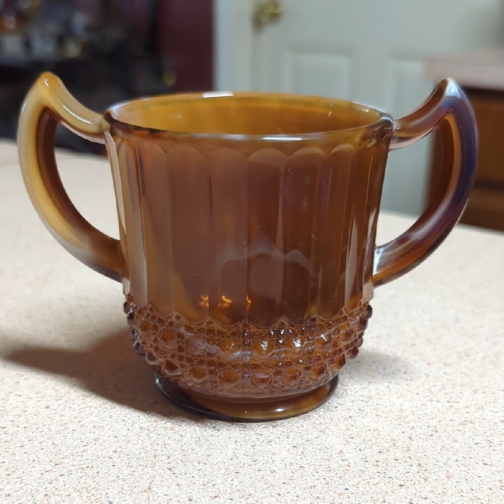 Vintage Amber Glass Sugar Bowl